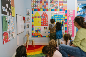 Kids working on a school board